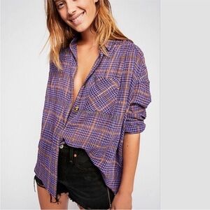 Free People Purple Plaid Button-Down Shirt